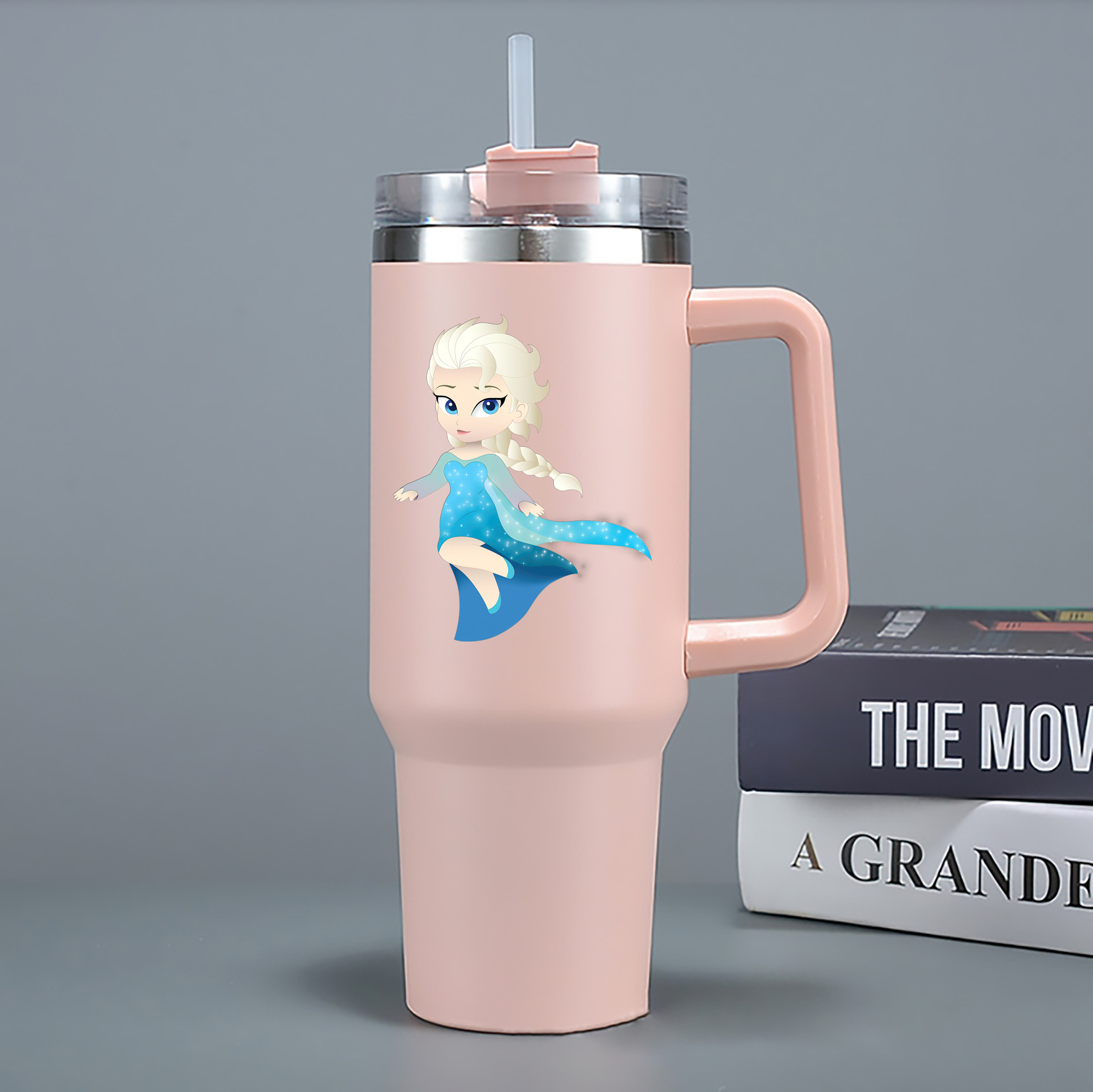 （画像用） アナと雪の女王 アンナ エルサ Frozen Anna Elsa 1200mL車用タンブラー - クリスタルステッカー（プラスチックストロー付き）